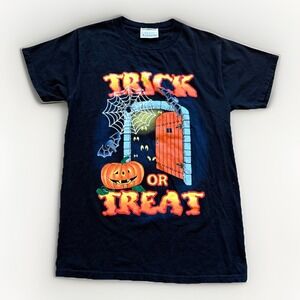 Vintage Halloween Shirt Mens M Trick or Treat Pumpkin 90s Black Basic Edition‎
